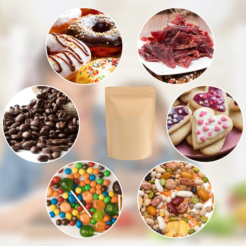 SumDirect Kraft Stand Up Pouches - 50 Pack 7x12 Inch Zipper Food Storage Reusable Bags with Foil Lined for Home or Business - Image 4